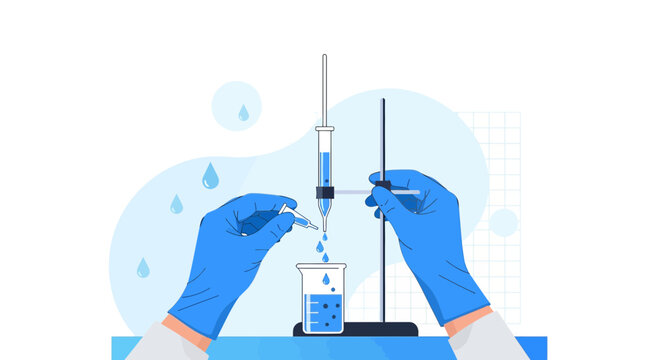 Scientist Performing Titration in Laboratory, Chemistry Experiment
