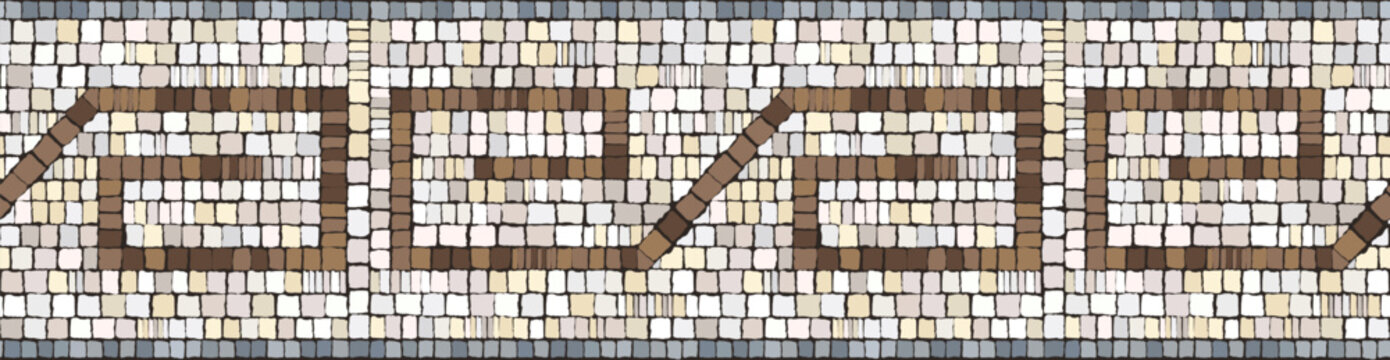Ancient Greek meander mosaic border. Vector seamless antique Roman tile pattern with stone texture for classic interior and Mediterranean architectural decor.