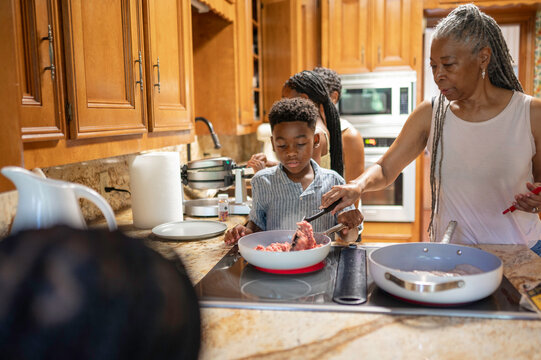 Grandmother showing me how to cook breakfast