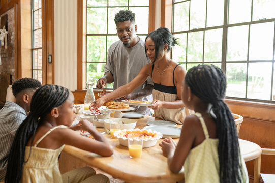 Family breakfast with a view