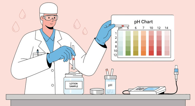 Scientist Analyzes pH Level with Chart and Equipment in Laboratory