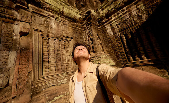Man feeling happy and enjoying the moment in Siem Reap