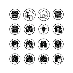 Set of Home Icons Representing Various Services and Features.
