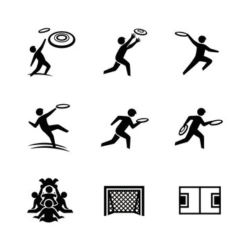 Set of Icons Representing Ultimate Frisbee and Sports Fields.
