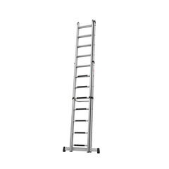 A silver ladder stands alone on a transparent background, ready for use
