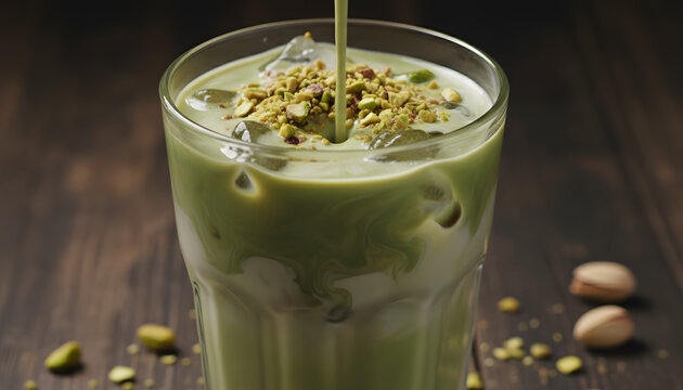 Iced Pistachio Latte Pouring Delicious Nutty Drink