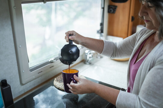 Mature woman in motorhome