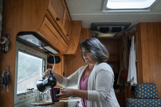 Mature woman in motorhome