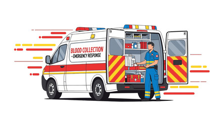 Fototapeta premium Paramedic with Emergency Ambulance, Medical Supplies, Blood Collection Service
