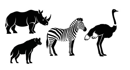 Obraz premium African Safari Animals Black Silhouettes Set on White Background
