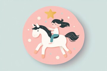 Obraz premium Child Pony Champion Crest Sticker with Gentle Color Palette