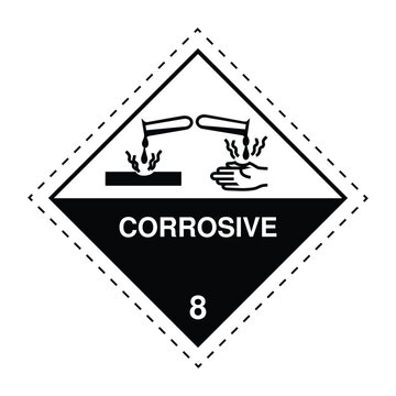 Corrosive Hazard Label Class 8 &ndash; Corrosive Substance Dangerous Goods Warning Placard for Transport, Storage, Shipping and Industrial Chemical Safety Compliance