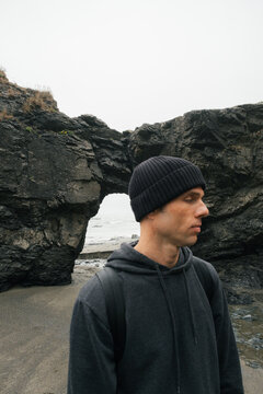 Hiker on Enderts Beach, Crescent City, California