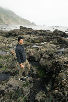 Man Exploring Tidepools Northern California