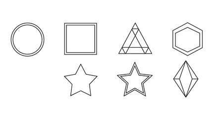 Black line art shapes including circle square triangle hexagon star