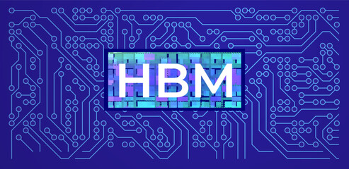 Fototapeta premium High bandwidth memory HBM technology concept on blue background illustrating advanced computer chip architecture