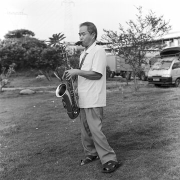 A man with a leg disability having fun