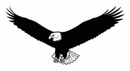 Obraz premium Majestic bald eagle soaring with outstretched wings against white background.