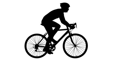 Obraz premium Silhouette of a male cyclist riding a road bicycle with a helmet on a white background.