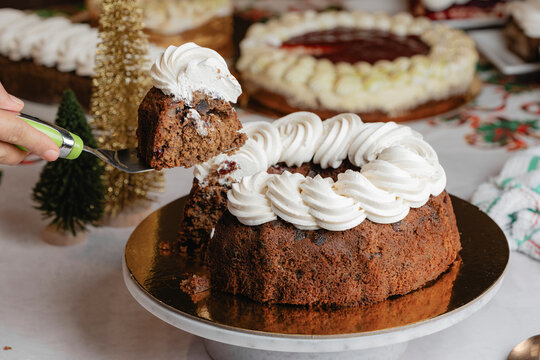 Slice of homemade Christmas cake