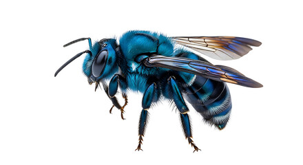 Radiant Jewel: A mesmerizing close-up of a vibrant blue bee, a true testament to the wonders of nature's artistry. The striking insect, with its iridescent sheen, captivates the viewer.