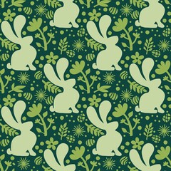 Fototapeta premium Easter eggs seamless rabbits pattern for fabrics and linens and kids clothes print and spring party accessories