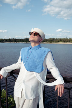 A man is walking in the city.