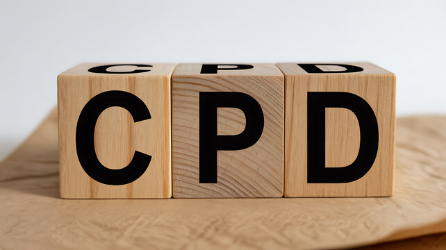 Wooden Blocks with CPD Letters on Brown Paper Background