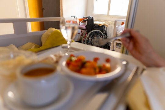 Hospital Meal Service With View of Wheelchair in the Background