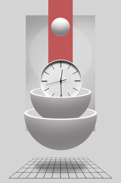 Collage art in surrealism style with a sphere and clock