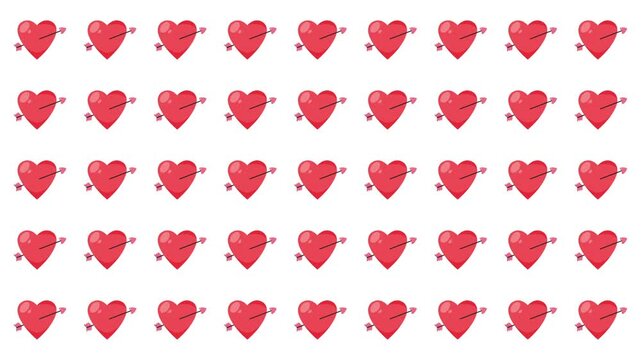 Pattern of red hearts pierced by arrows. Suitable for valentines daythemed designs, love concepts, romantic promotions, and wedding materials.