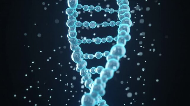 DNA Double Helix Rotating on Dark Scientific Background