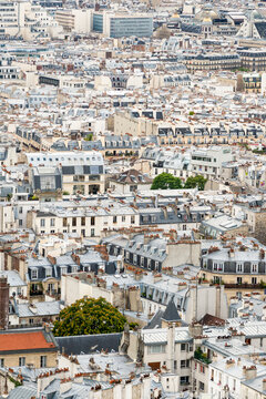 France, Paris, Montmartre. Overhead view of the 18th arrondissement district from atop the Sacr&eacute;-C&oelig;ur Basilica.