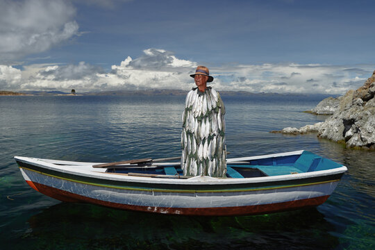Fisherman in surreal trout outfit 