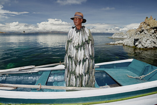 Fisherman in surreal trout outfit