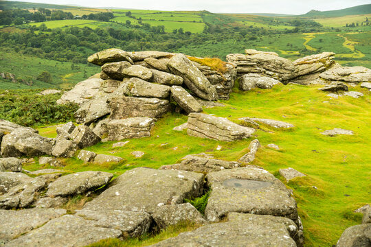 UK, England, Devonshire.  The remains of an Iron Age settlement beside trail to Hay Tor in Dartmoor