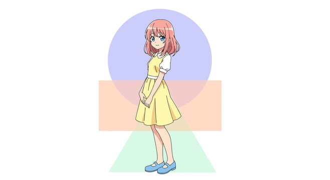 Cartoon Girl with Red Hair Yellow Dress.