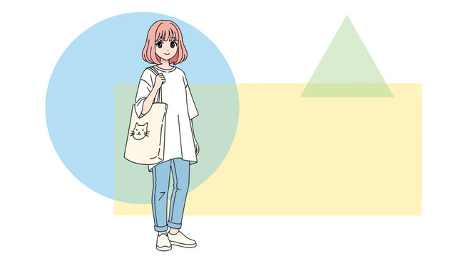 Cartoon Woman with Bag and Coat Standing.