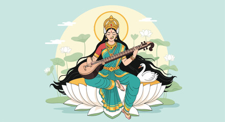 Fototapeta premium Goddess saraswati the hindu deity of knowledge and music depicted