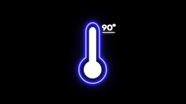 Glowing Blue Thermometer with 90 Degrees Temperature Reading on Black Background heat weather climate