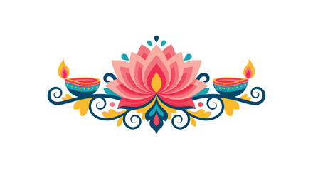 Obraz premium A vibrant diya lamp with a burning flame isolated on white