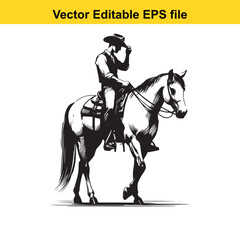 Cowboy Riding Horse Silhouette Vector Illustration
