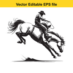 Cowboy Riding Horse Silhouette Vector Illustration