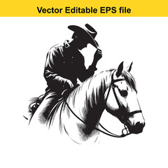 Cowboy Riding Horse Silhouette Vector Illustration