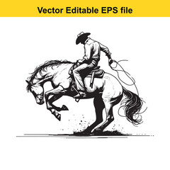 Cowboy Riding Bucking Horse Vector Illustration