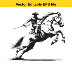 Cowboy Riding Horse Illustration - Vector Graphic Design