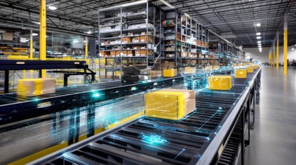 Fototapeta premium Modern Ecommerce Fulfillment Center with Bright Morning Light Setting