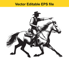 Cowboy Riding Horse Silhouette Vector Illustration