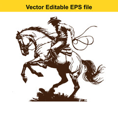 Cowboy Riding Horse Silhouette Illustration - Vector Graphic