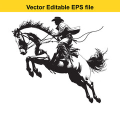 Cowboy Riding Horse Silhouette Vector Illustration